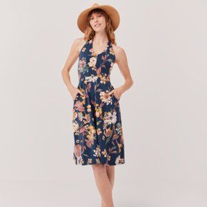 Women's Floral Charm Navy Fit & Flare Halter Dress M